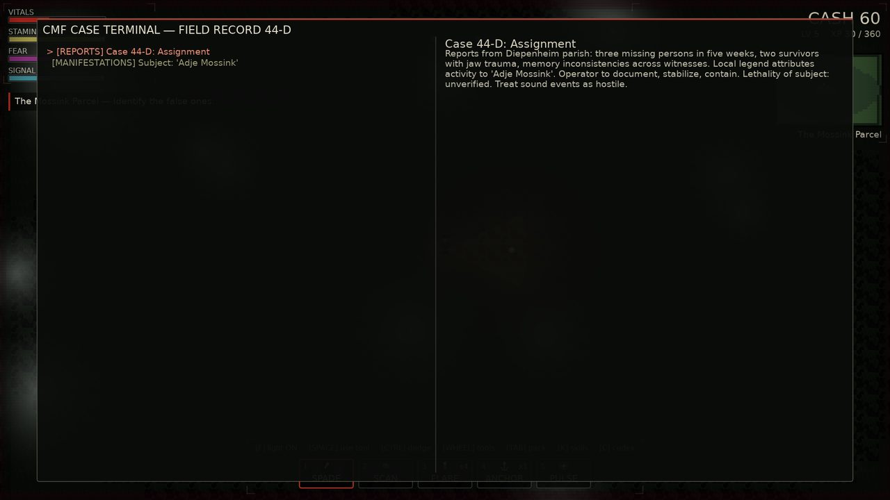 In-game case terminal interface