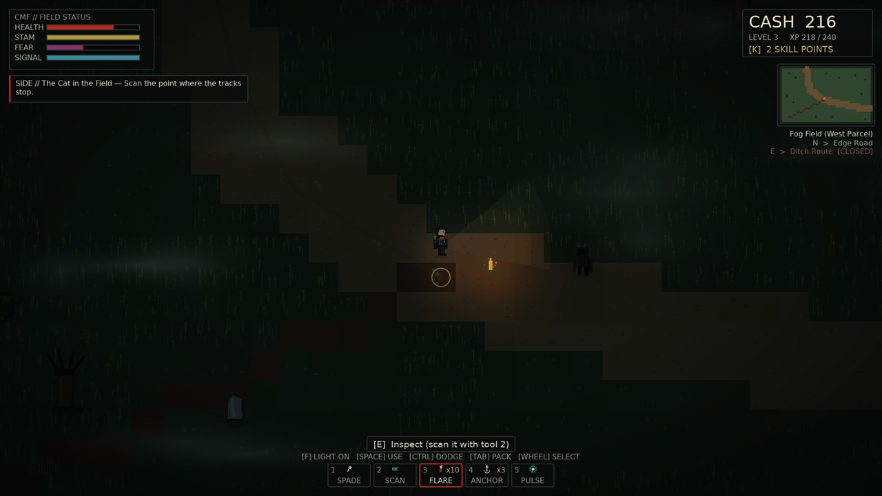 The fog field lit by a flare